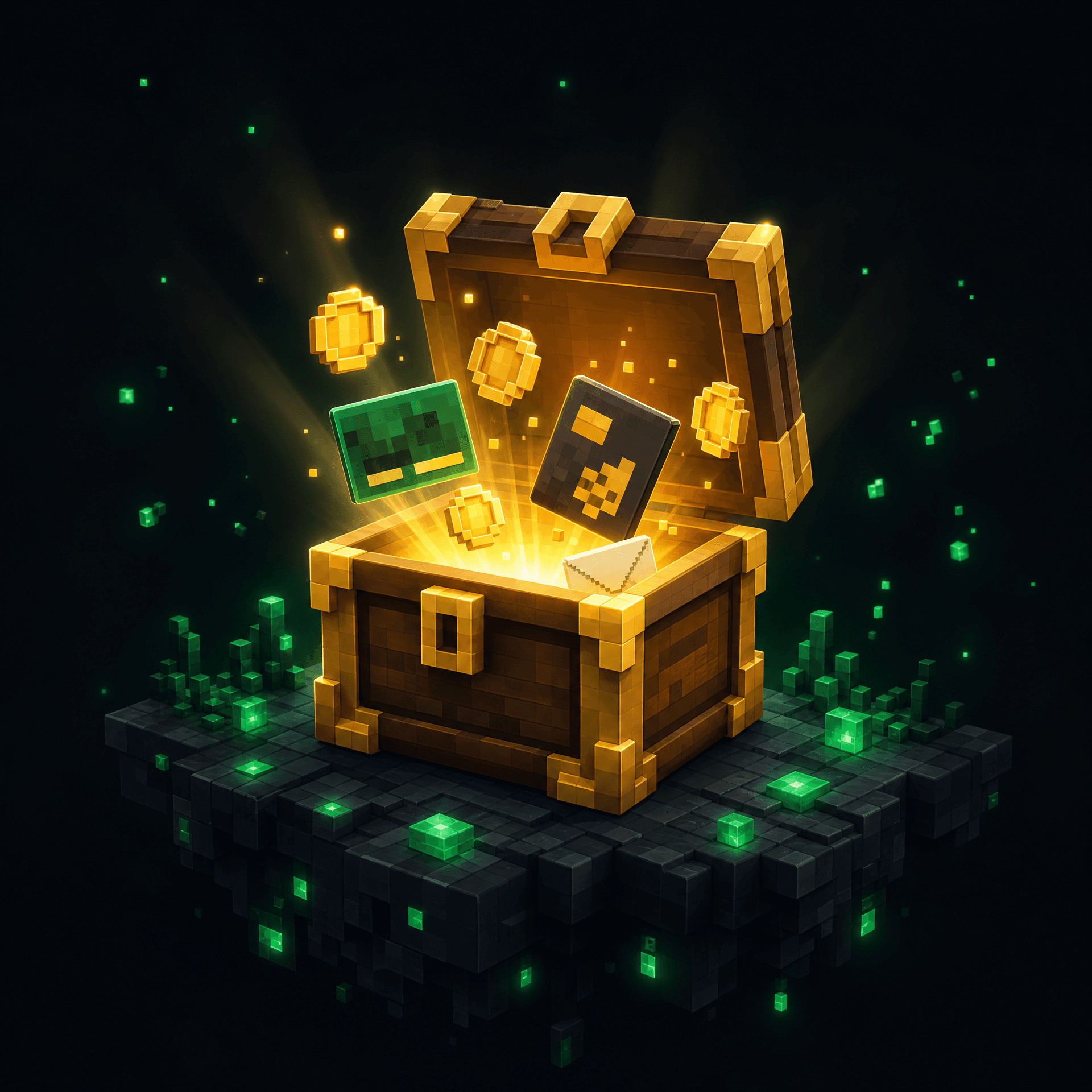 Minecraft-style loot chest with rewards