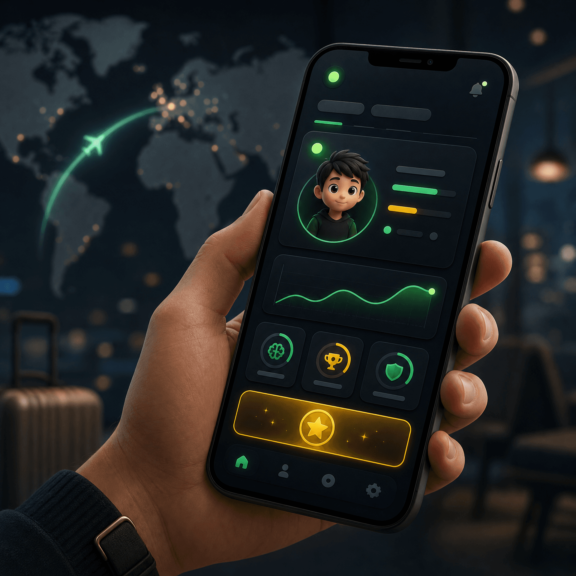 Parent mobile dashboard with live session ticker